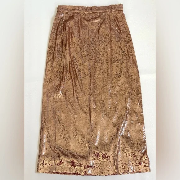 Sezane Magalia Skirt Sequined Midi Skirt Gold size 2 - Picture 6 of 16